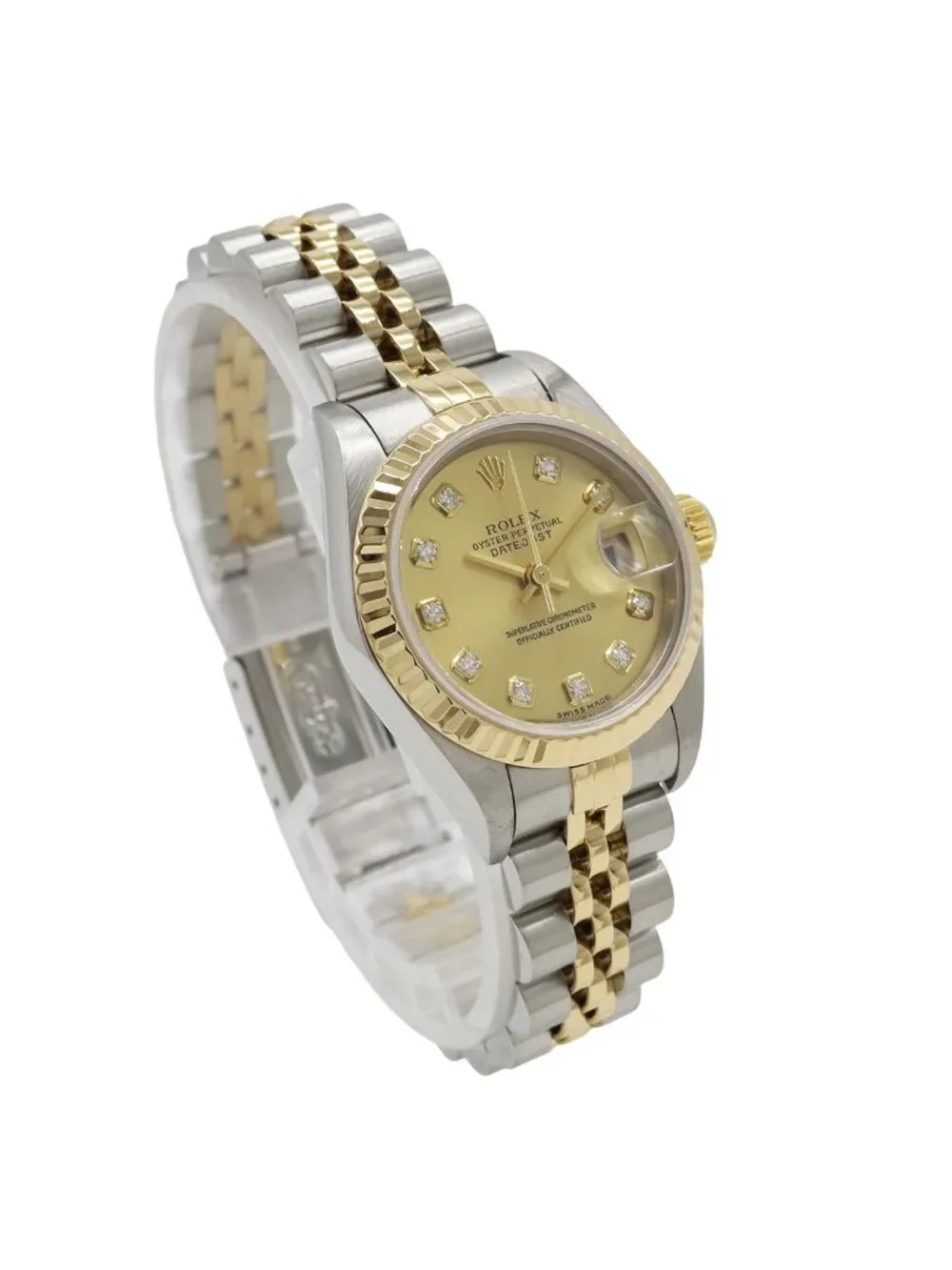 Rolex Datejust Champagne Dial SS 18k Yellow Gold Diamond Number Automatic Watch